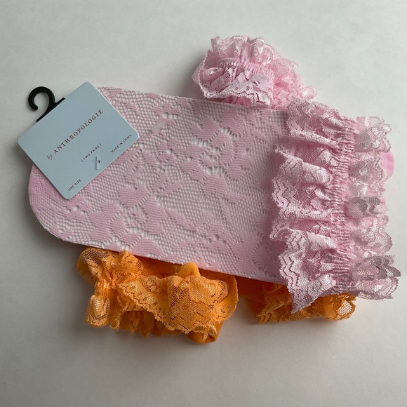 Anthropologie Hosiery Set of Two Ruffle Lace Socks 2 Pairs Orange & Pink… - Picture 1 of 11